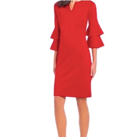 J. McLaughlin Letty Dress NWT Red Bell Sleeve Dress Size Medium - Picture 7 of 12